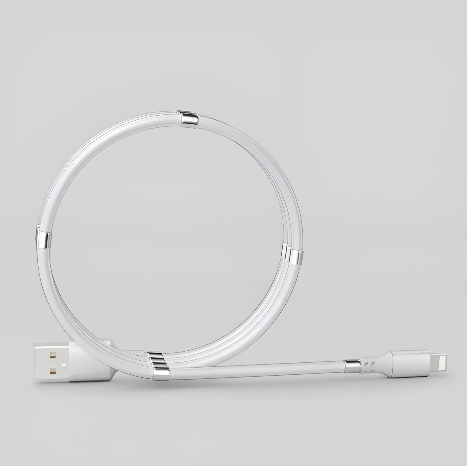 Black magnetic charging cable with Apple, Android, and Type-C compatibility showing aluminium alloy joints