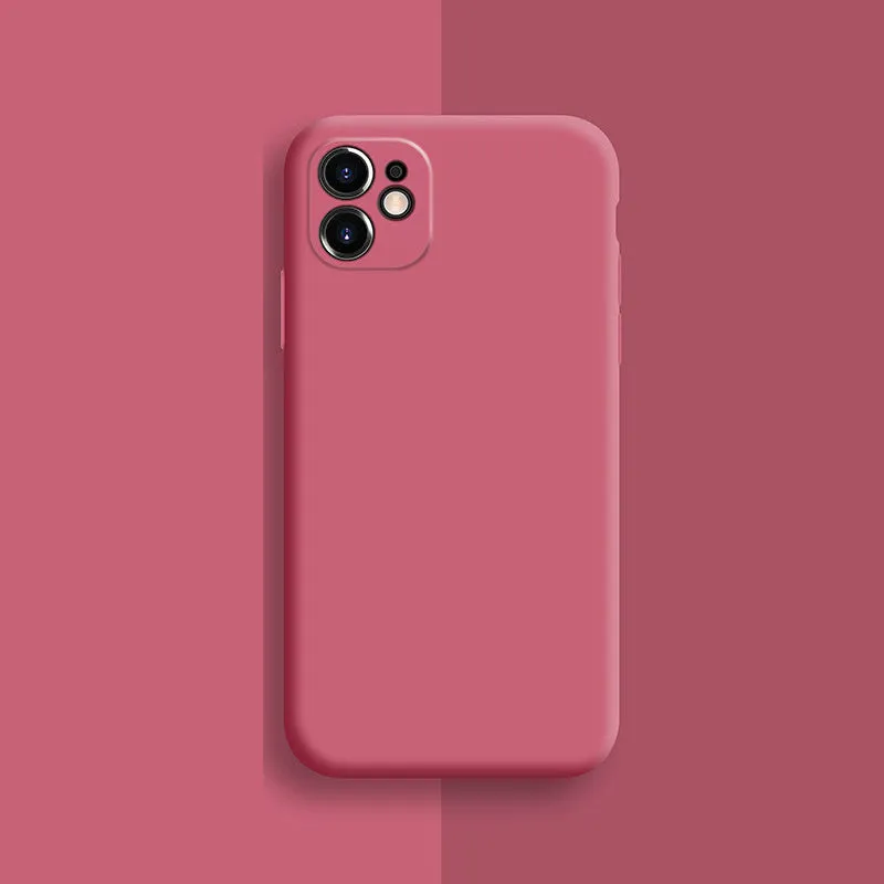 Silicone case for iPhone 11 series in various solid colours showing precise camera and port cutouts.