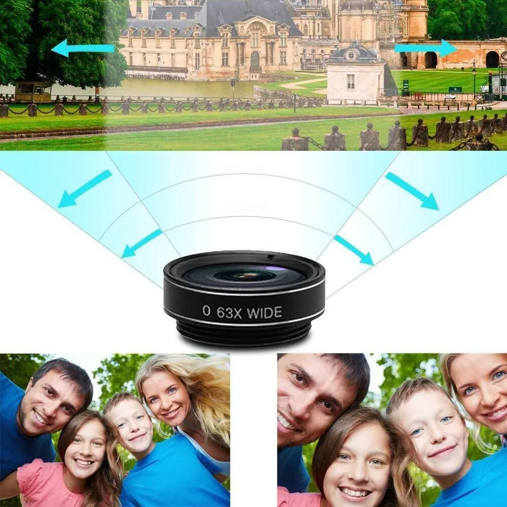 Black ten-in-one mobile phone fisheye and macro external lens kit with aluminium-magnesium alloy housing