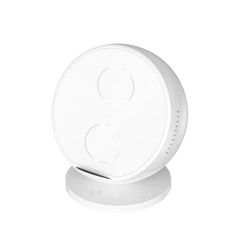 Multifunctional black mobile phone wireless charging dock with integrated Bluetooth speaker.