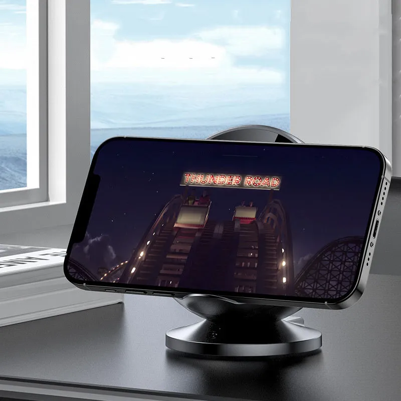 Multifunctional black mobile phone wireless charging dock with integrated Bluetooth speaker.