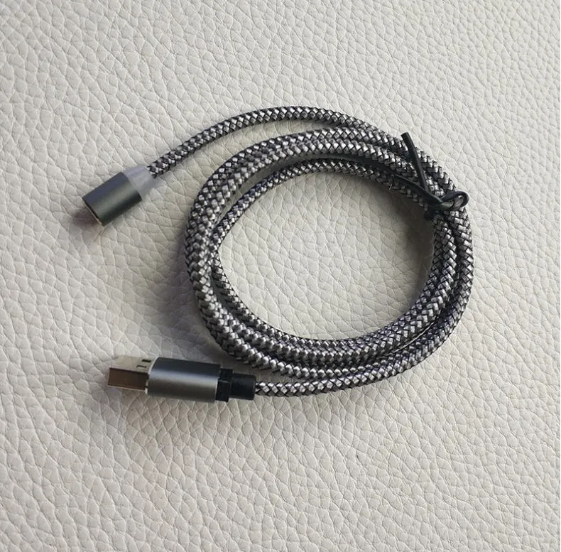 Black magnetic three-in-one charging cable with LED light for Android, iPhone, and Type-C phones