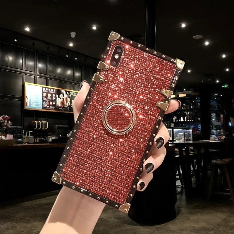 TPU mobile phone case with flash diamond bracket in golden, grey, red, or silver colour