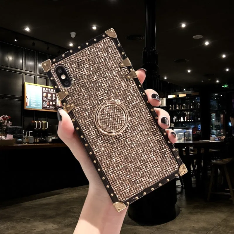 TPU mobile phone case with flash diamond bracket in golden, grey, red, or silver colour