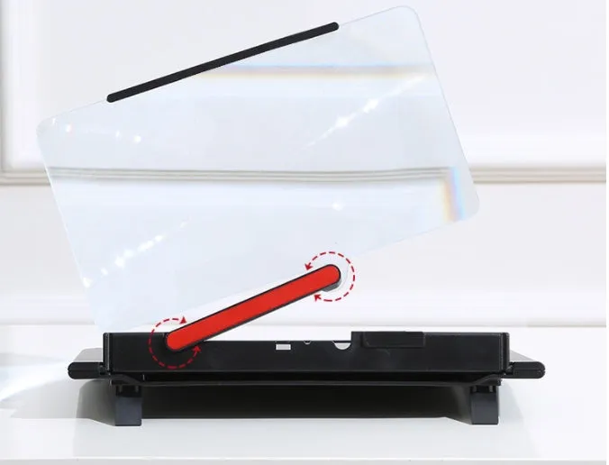 12-inch black pull-out screen amplifier showing horizontal and vertical positions with magnification lens