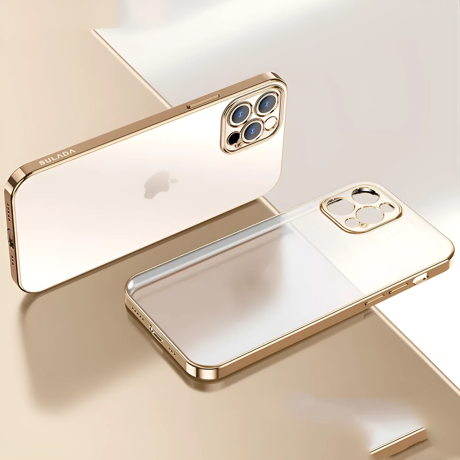 Transparent square frame silicone iPhone case showing phone colour through clear TPU material