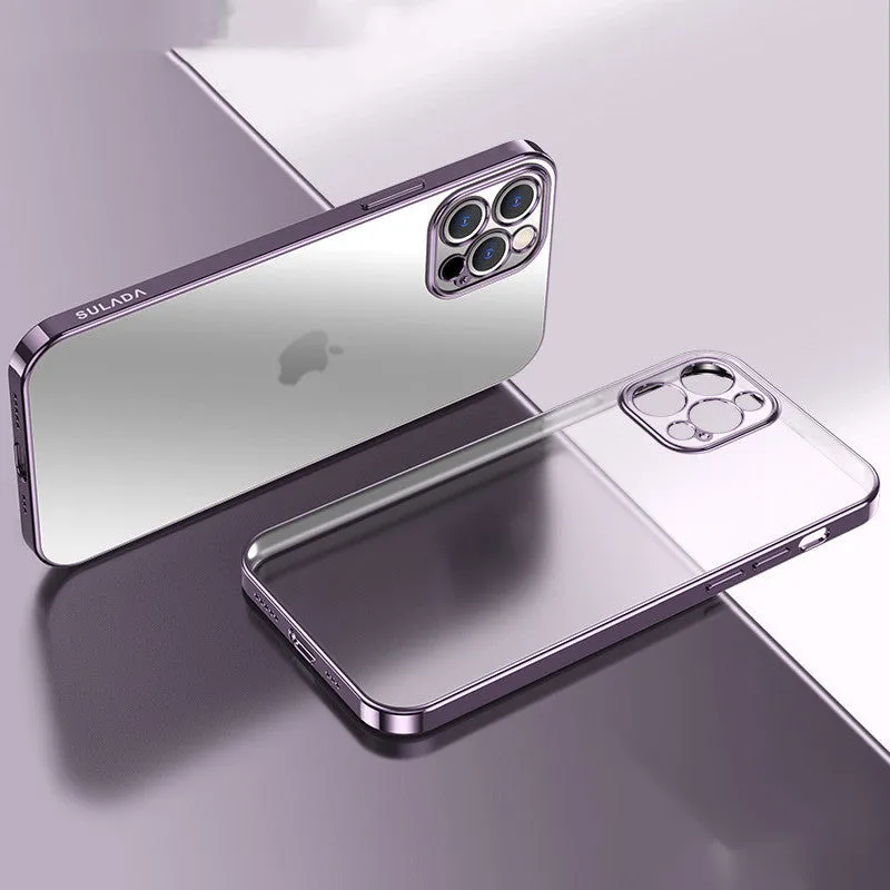 Transparent square frame silicone iPhone case showing phone colour through clear TPU material