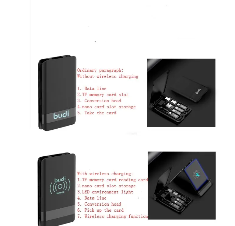 Black multifunction digital card with 0.3m cable, conversion headers, and card storage slots