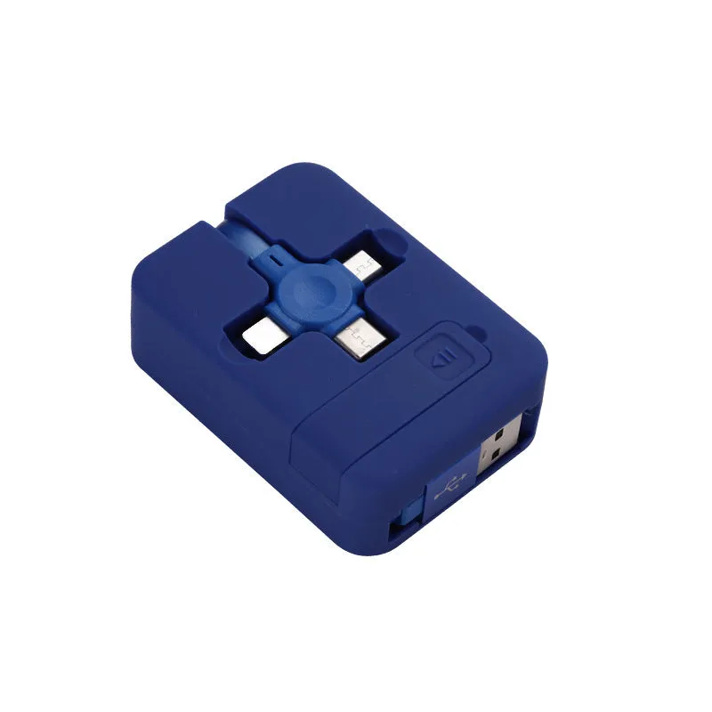 Macaron retractable three-in-one charging cable with Lightning, Micro USB and USB-C connectors in assorted colours