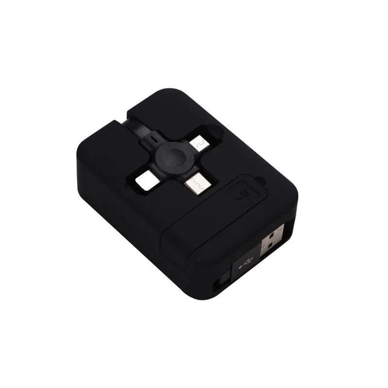 Macaron retractable three-in-one charging cable with Lightning, Micro USB and USB-C connectors in assorted colours