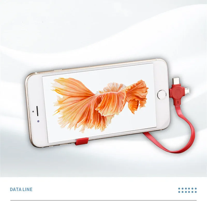 Macaron retractable three-in-one charging cable with Lightning, Micro USB and USB-C connectors in assorted colours