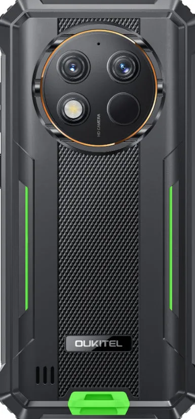OUKITEL G1 Android mobile phone in grey, green, and orange colour options with included charger.