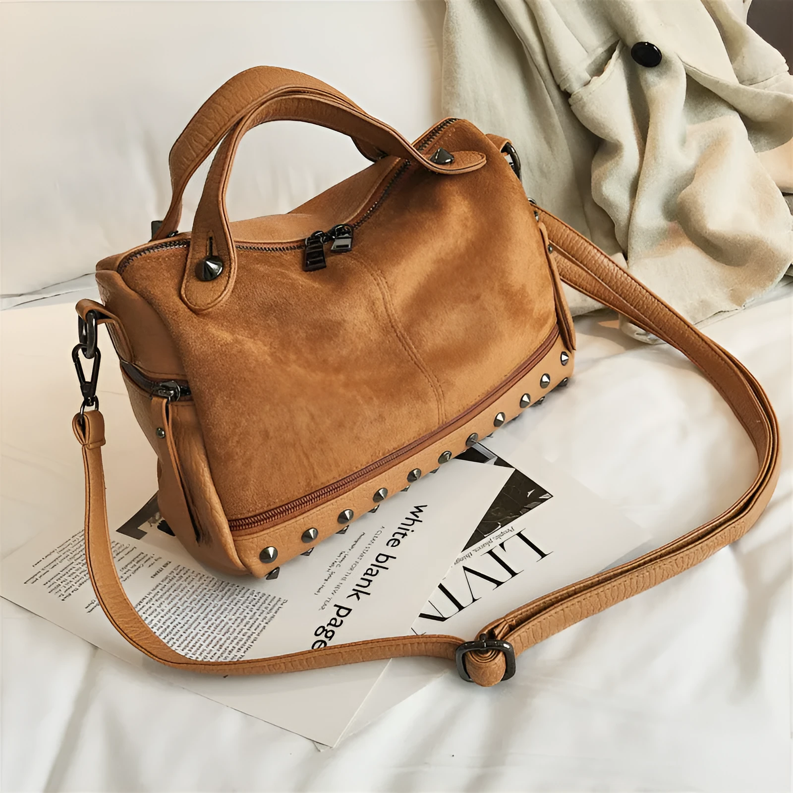 Soft PU large tote shoulder bag for women in black, brown, or grey colour.