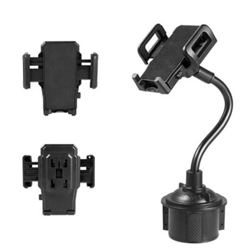 Black universal car phone mount bracket with suction cup, vent clip and adjustable side handles