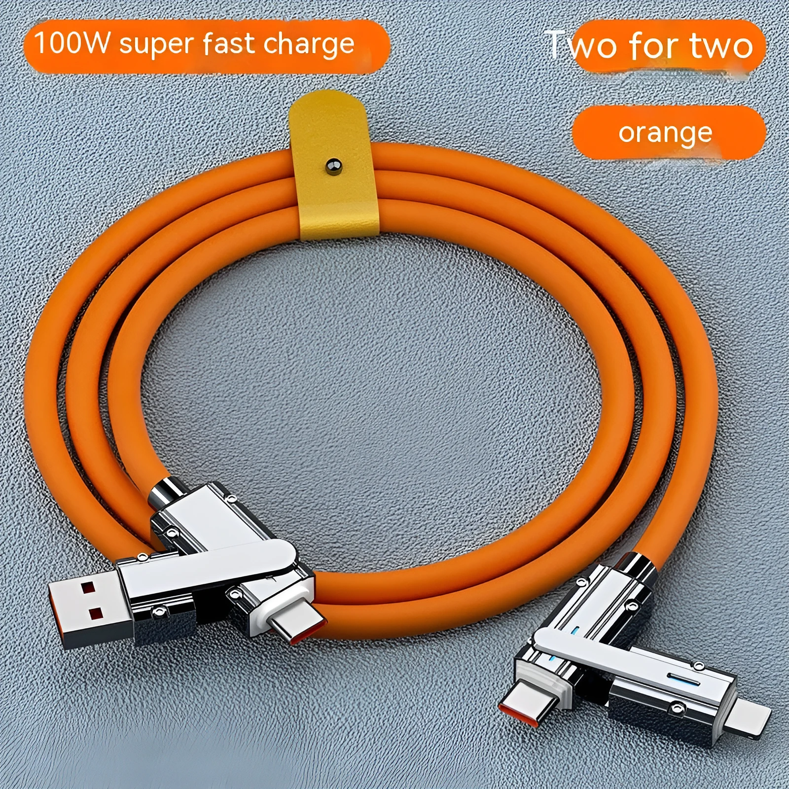 Orange 1 metre Lightning to USB-C fast charging cable with zinc alloy connectors
