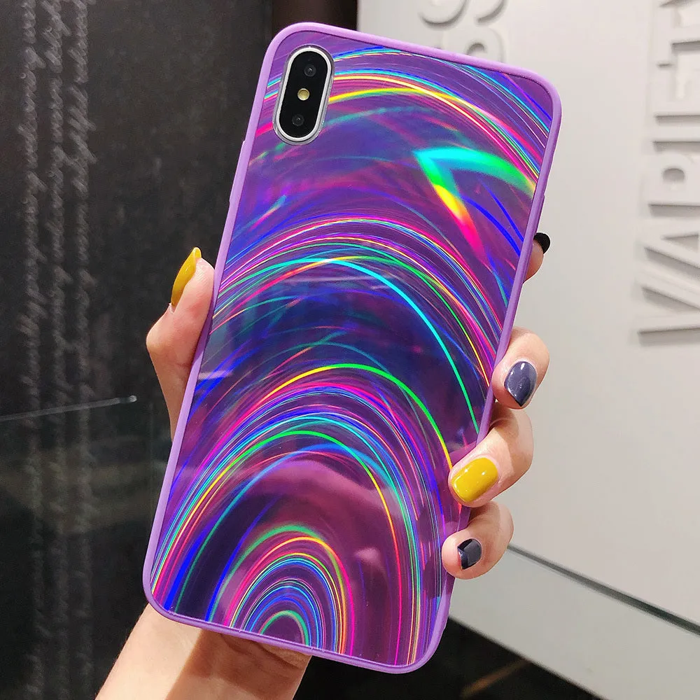 A 3D rainbow glitter gradient back cover case for a smartphone, showing its full-coverage design and sparkling finish.