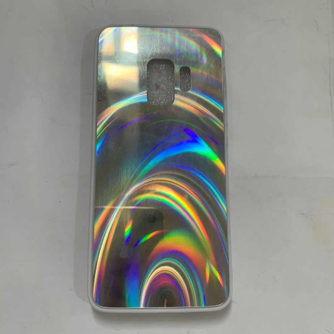A 3D rainbow glitter gradient back cover case for a smartphone, showing its full-coverage design and sparkling finish.