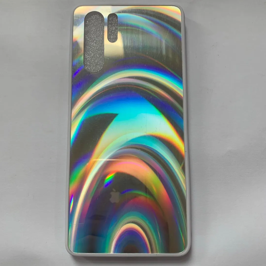 A 3D rainbow glitter gradient back cover case for a smartphone, showing its full-coverage design and sparkling finish.