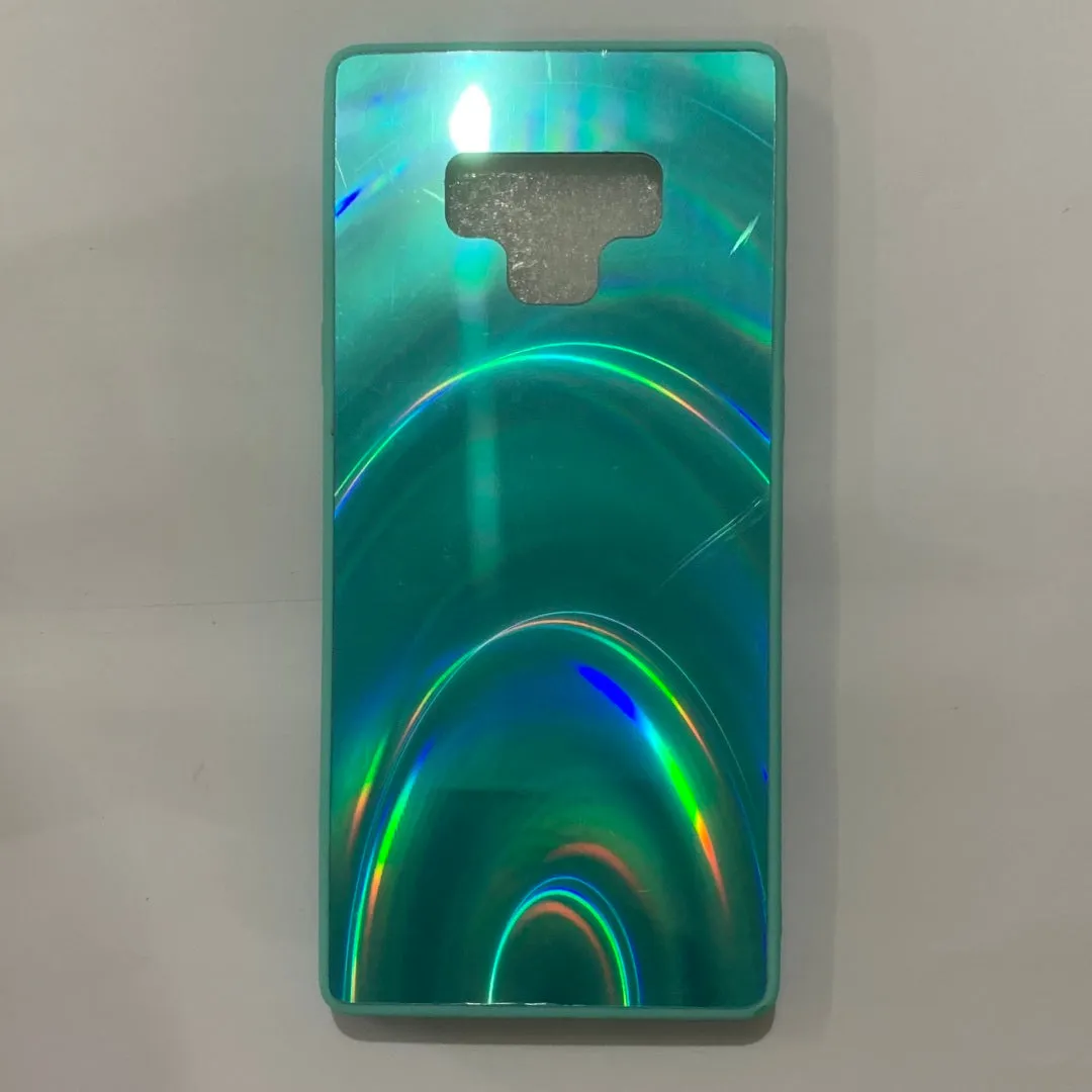 A 3D rainbow glitter gradient back cover case for a smartphone, showing its full-coverage design and sparkling finish.