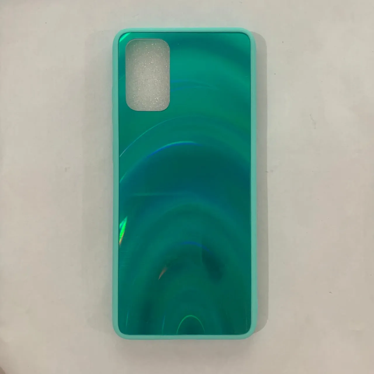 A 3D rainbow glitter gradient back cover case for a smartphone, showing its full-coverage design and sparkling finish.