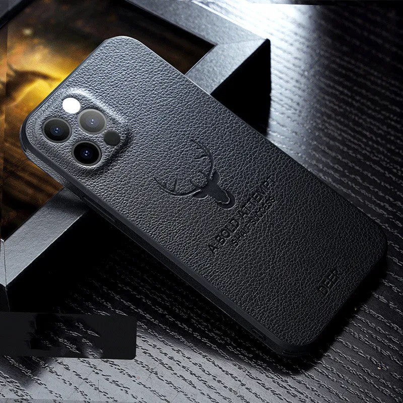 Leather texture square frame iPhone case with Deer camera protection in multiple colour options