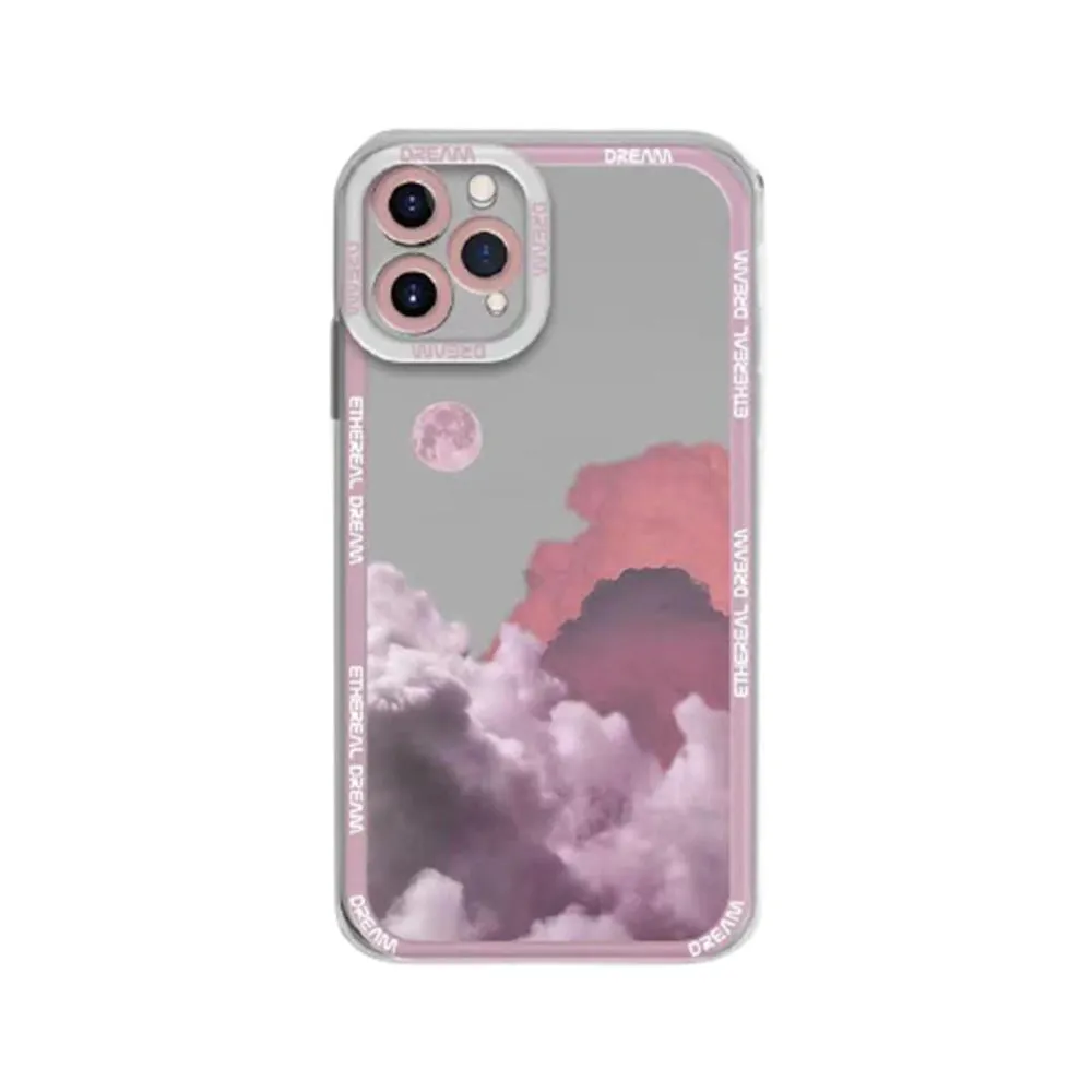 Sunset clouds design TPU protective case for iPhone on a blue background.