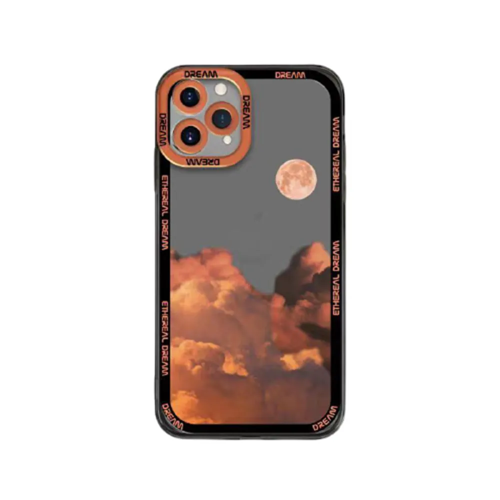 Sunset clouds design TPU protective case for iPhone on a blue background.
