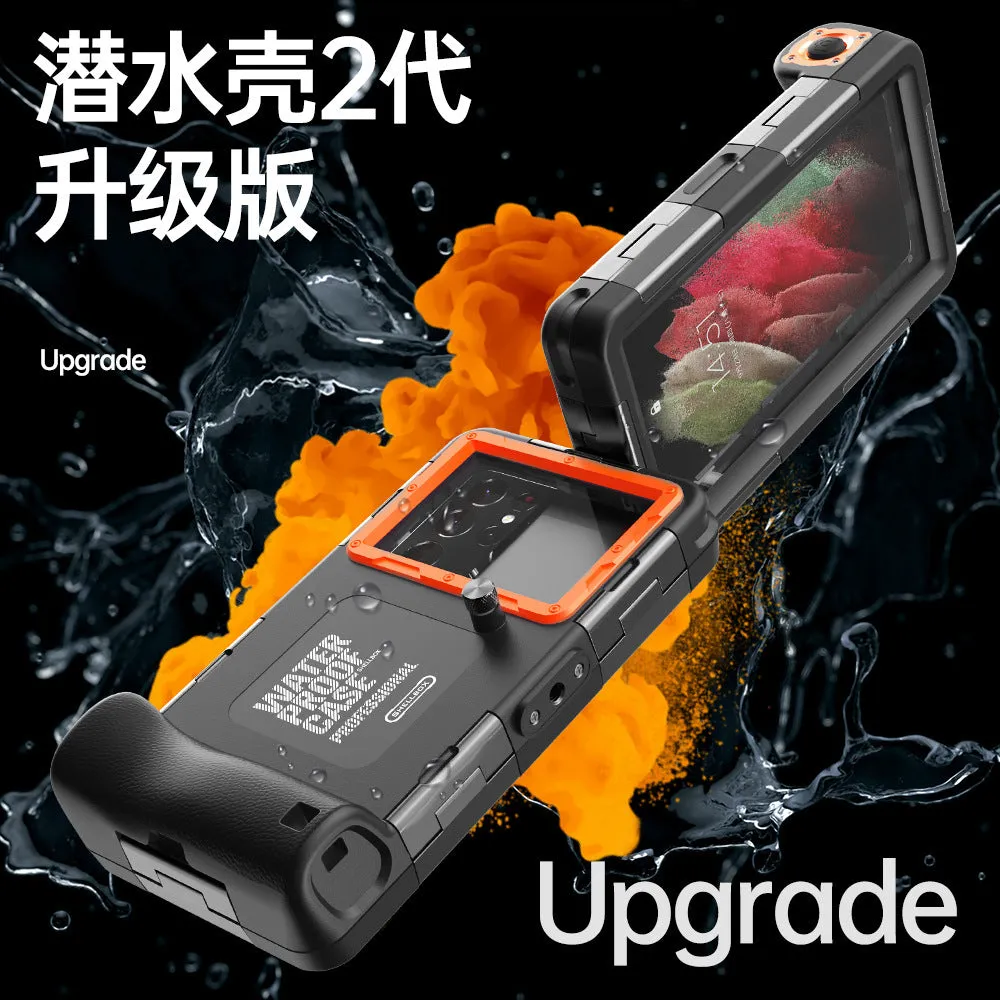 Transparent waterproof phone case for iPhone and Samsung devices in orange colour