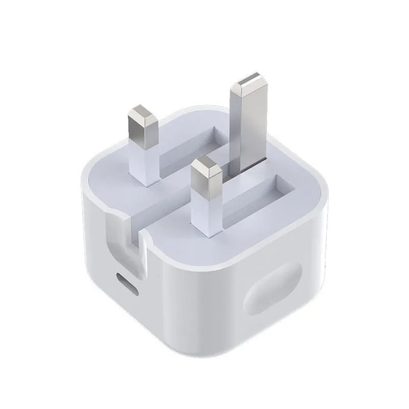 White British 20W PD fast charger adapter with UK plug and USB-C to USB-C cable