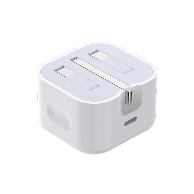 White British 20W PD fast charger adapter with UK plug and USB-C to USB-C cable