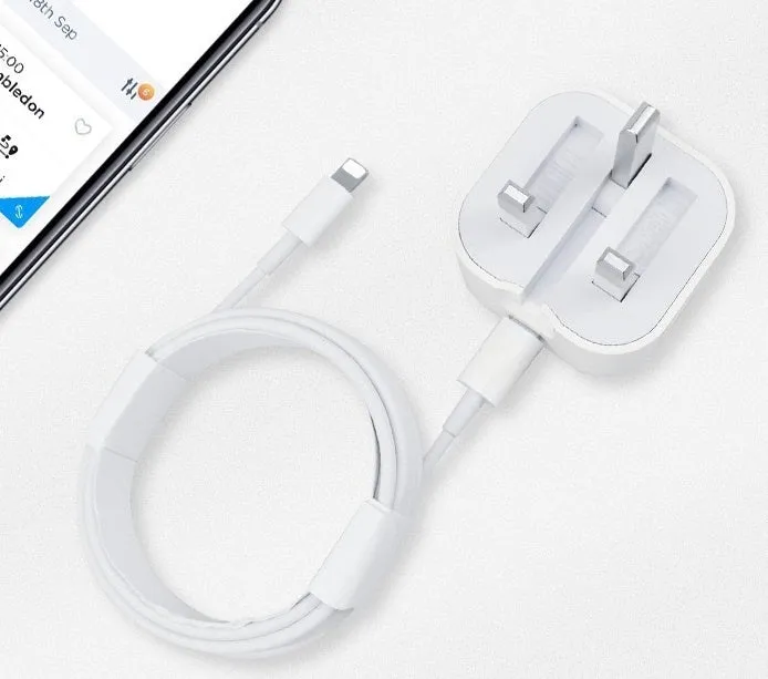 White British 20W PD fast charger adapter with UK plug and USB-C to USB-C cable