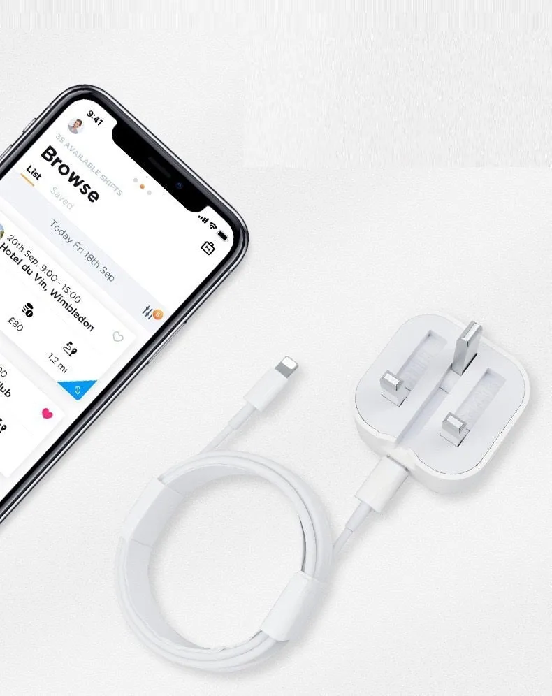 White British 20W PD fast charger adapter with UK plug and USB-C to USB-C cable
