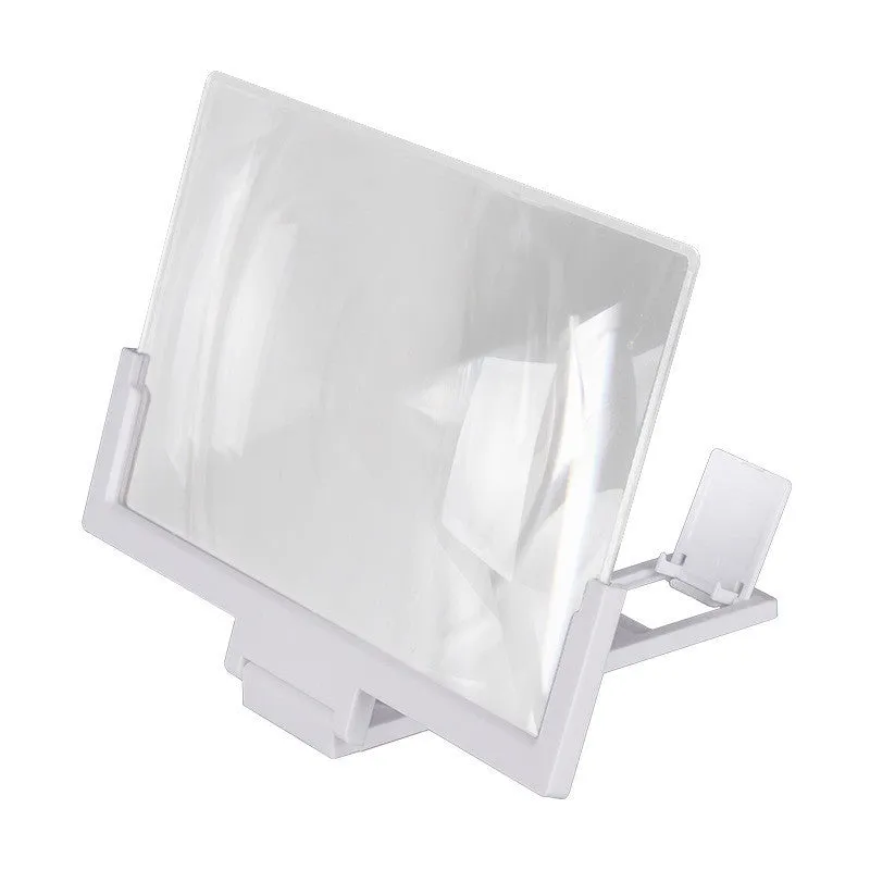 Black adjustable mobile phone stand with magnification lens holding smartphone
