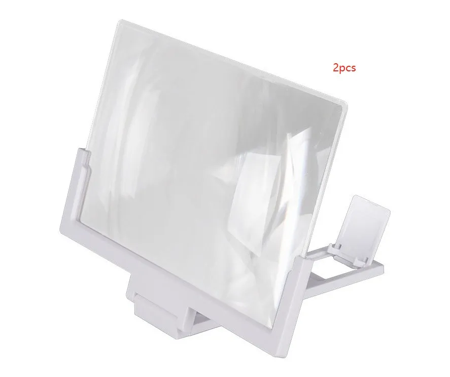 Black adjustable mobile phone stand with magnification lens holding smartphone