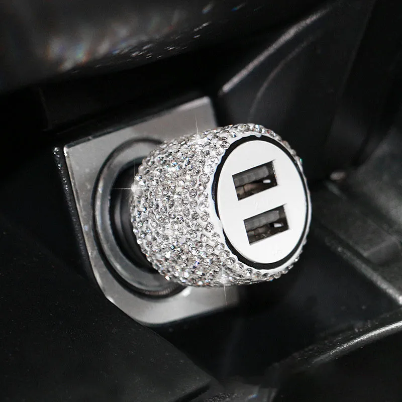Diamond-textured car USB charger with two ports for vehicle cigarette lighter socket