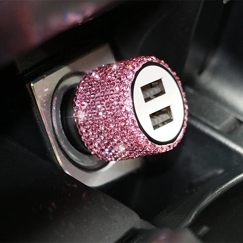 Diamond-textured car USB charger with two ports for vehicle cigarette lighter socket