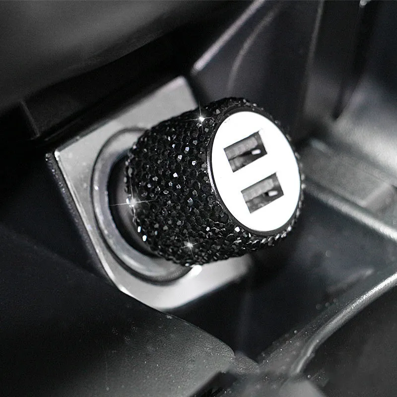 Diamond-textured car USB charger with two ports for vehicle cigarette lighter socket