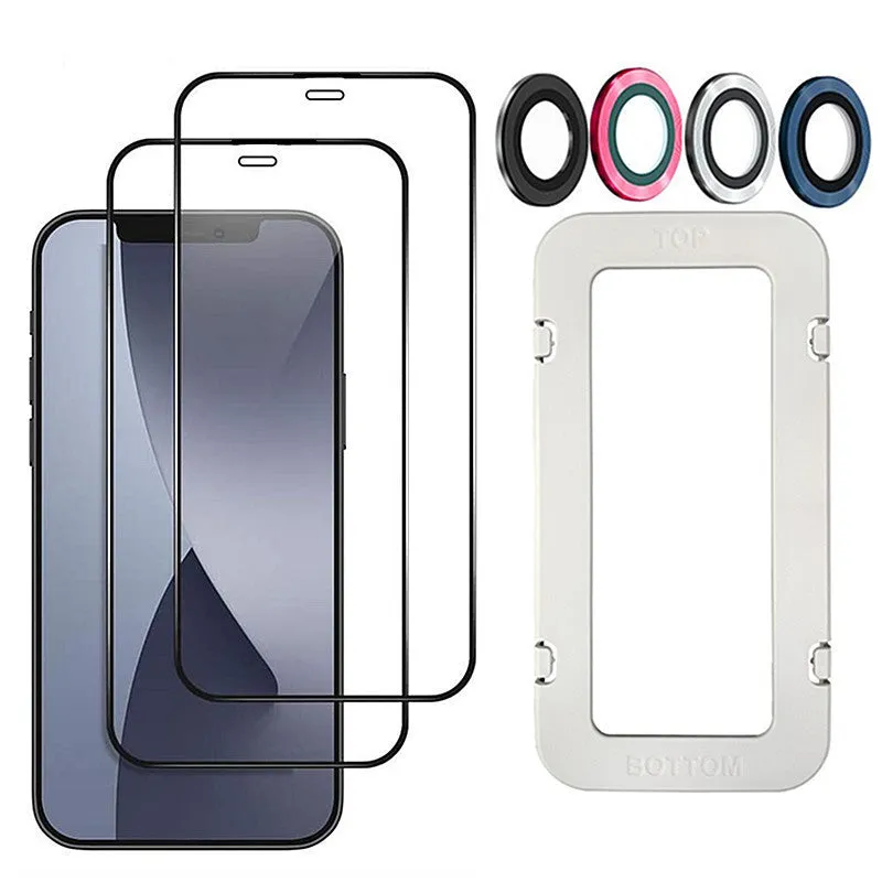 Tempered glass screen protector for iPhone in black, transparent, or white.
