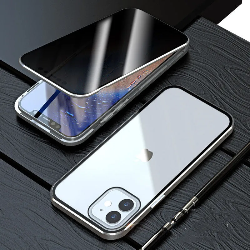 Magnetic privacy glass iPhone case showing anti-peeping screen technology