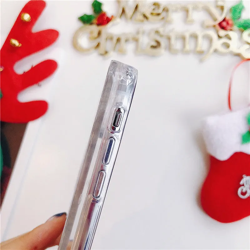 Christmas quicksand design phone case showing Santa Claus and tree patterns through transparent layers