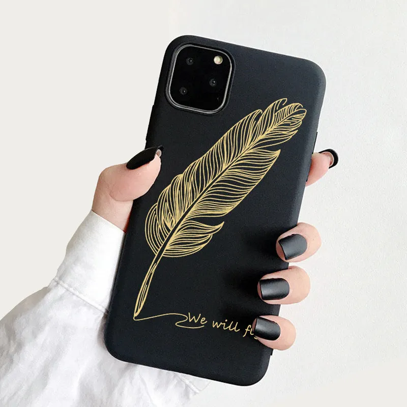 Frosted TPU iPhone case with a painted love-themed design on a smartphone.