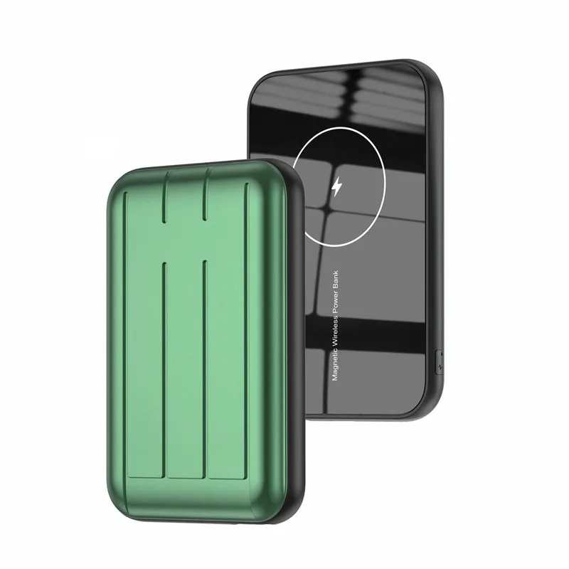Blue magnetic wireless power bank showing size and multi-U port