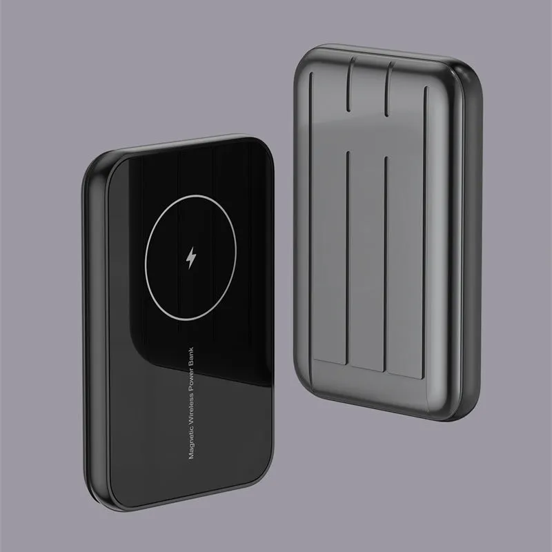 Blue magnetic wireless power bank showing size and multi-U port