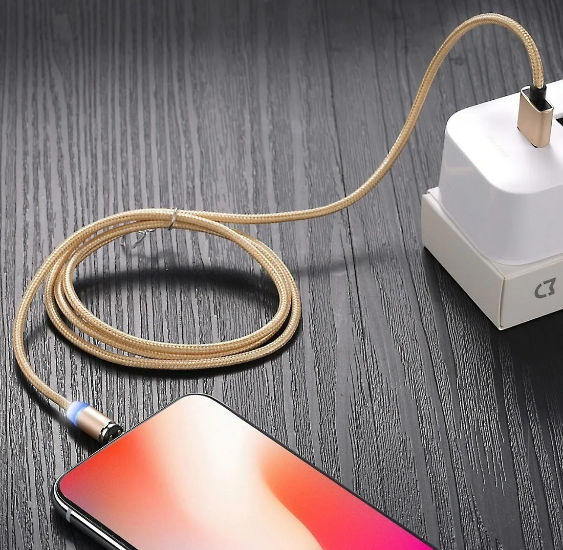 USLION circular magnetic charging cable in black, showing magnetic connector and plug for Android, iOS, or Type-C device.