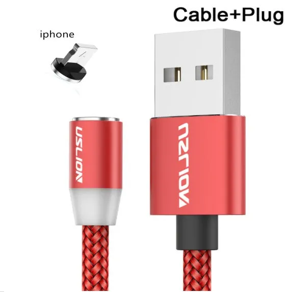 USLION circular magnetic charging cable in black, showing magnetic connector and plug for Android, iOS, or Type-C device.