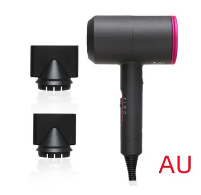 2000W hotel hair dryer in metallic black with a long cable, showing UK plug model.