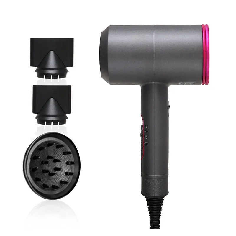 2000W hotel hair dryer in metallic black with a long cable, showing UK plug model.