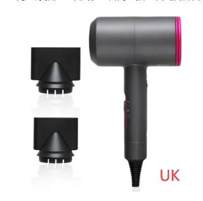 2000W hotel hair dryer in metallic black with a long cable, showing UK plug model.