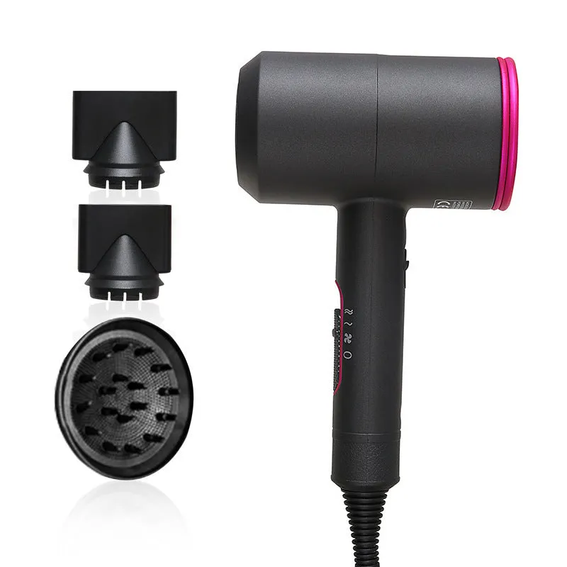 2000W hotel hair dryer in metallic black with a long cable, showing UK plug model.