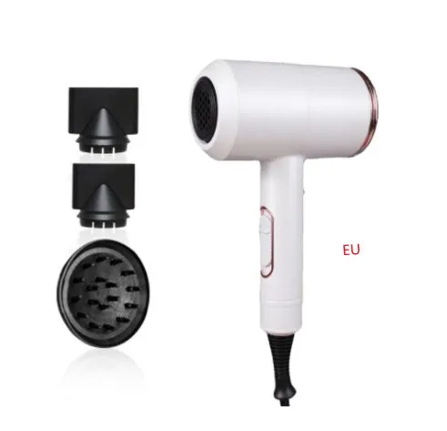 2000W hotel hair dryer in metallic black with a long cable, showing UK plug model.